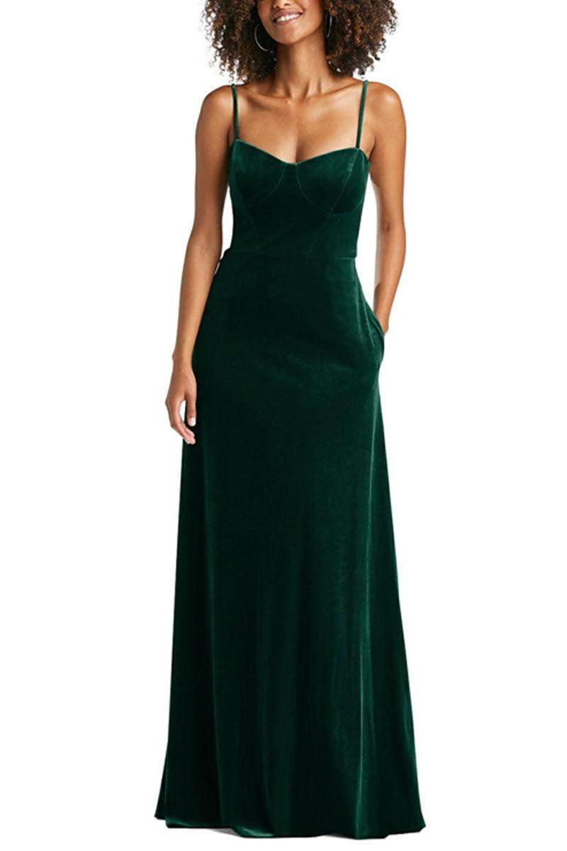 A-Line Maxi Velvet Bridesmaid Dress 632358899575 - COCOMELODY