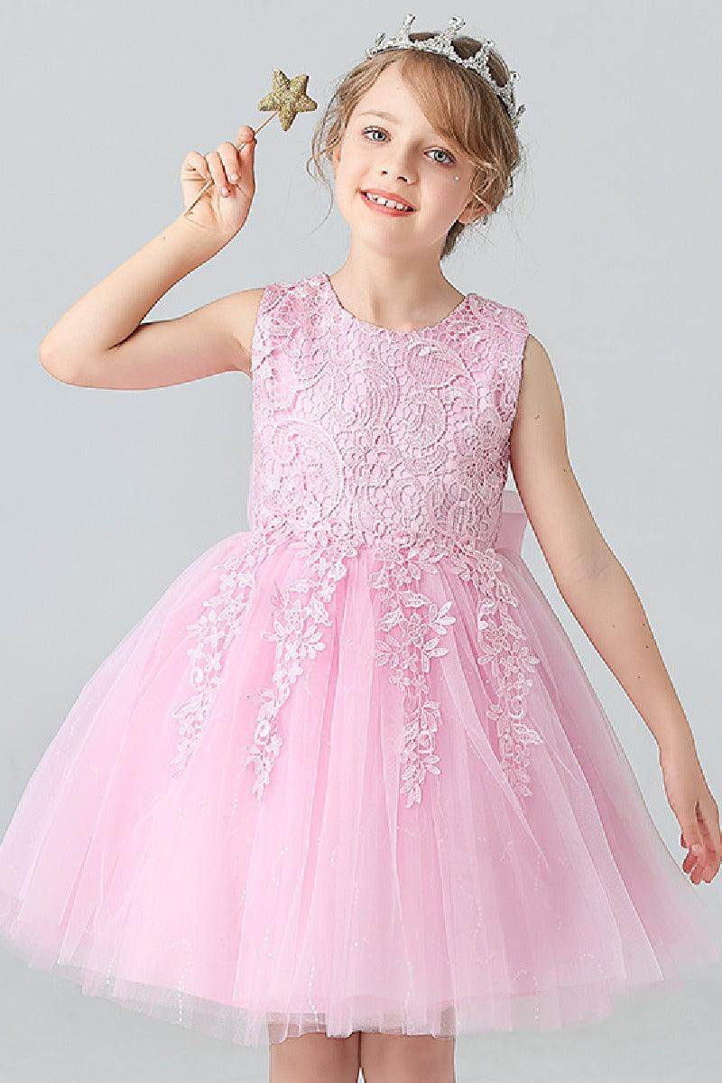 A-Line Scoop Neck Sleeveless Lace/Tulle Flower Girl Dresses With Bow(s) 728999018070 - COCOMELODY