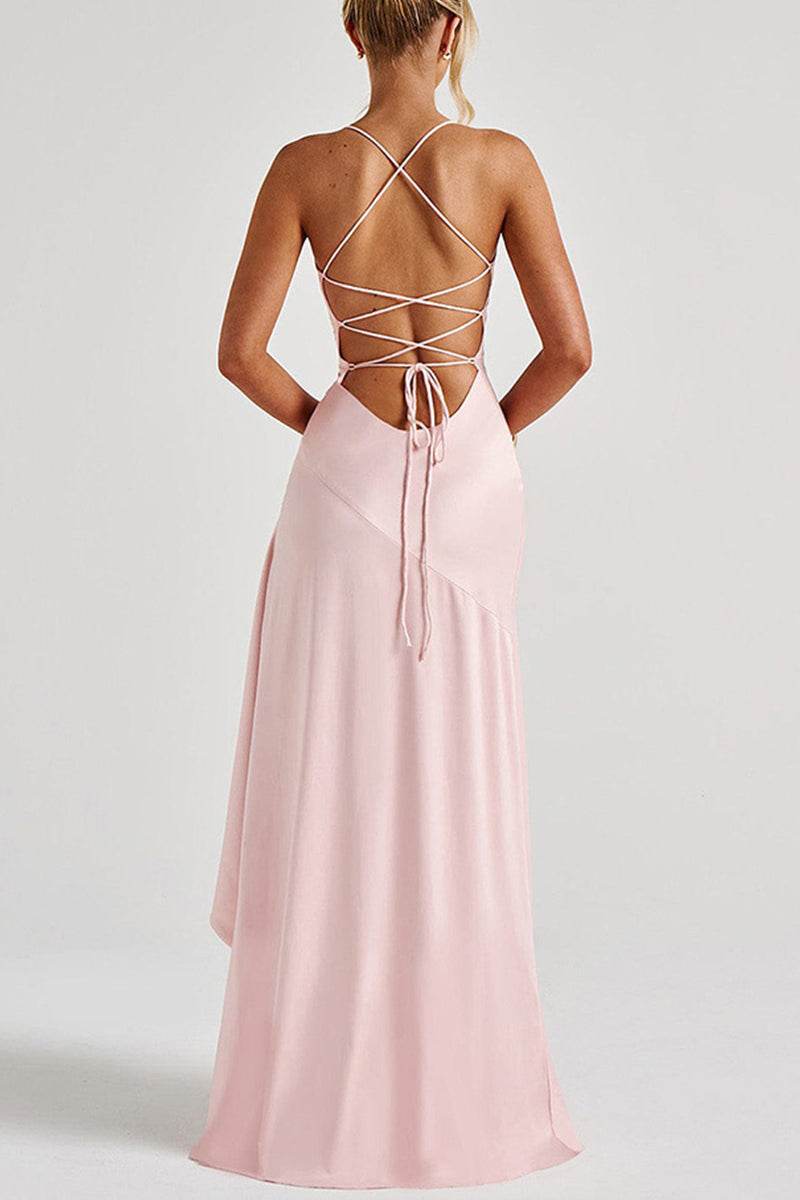 Asymmetrical High-Low Forged Chiffon Dress 954200659160 - COCOMELODY