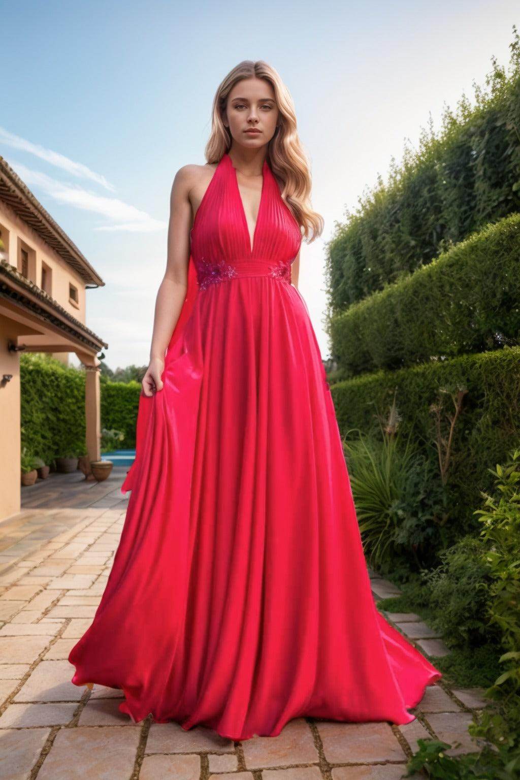A-Line Sweep-Brush Train Chiffon Prom Dress CS0457 - COCOMELODY