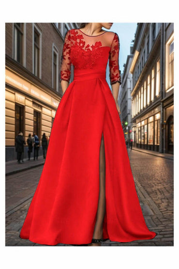 A-Line Sweep-Brush Train Silk-Like Prom Dress CS0456 - COCOMELODY