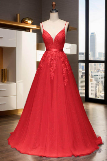 A-Line Sweep-Brush Train Tulle Prom Dress CS0464 - COCOMELODY