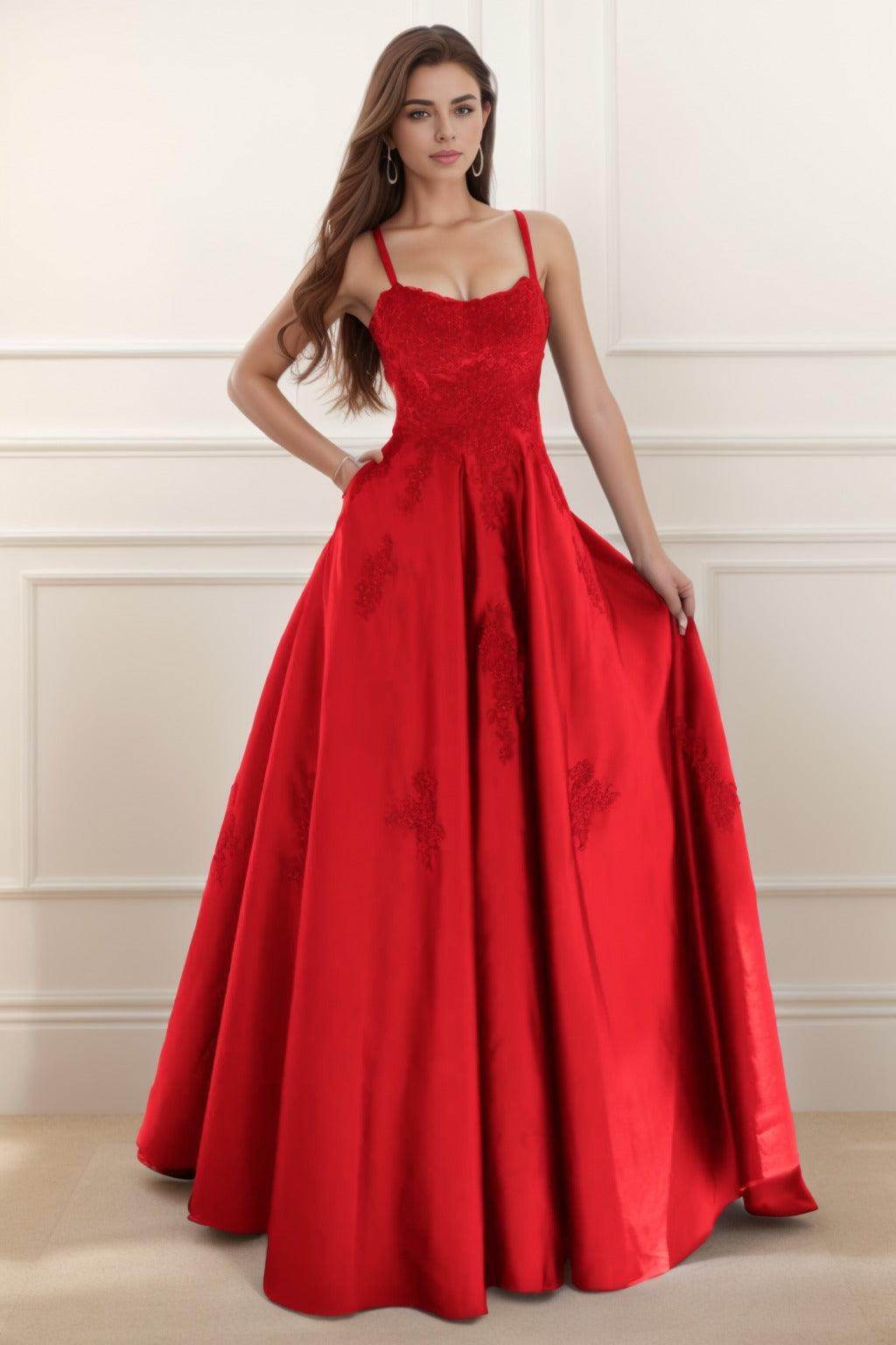 A-Line Floor Length Satin Prom Dress CS0458 - COCOMELODY