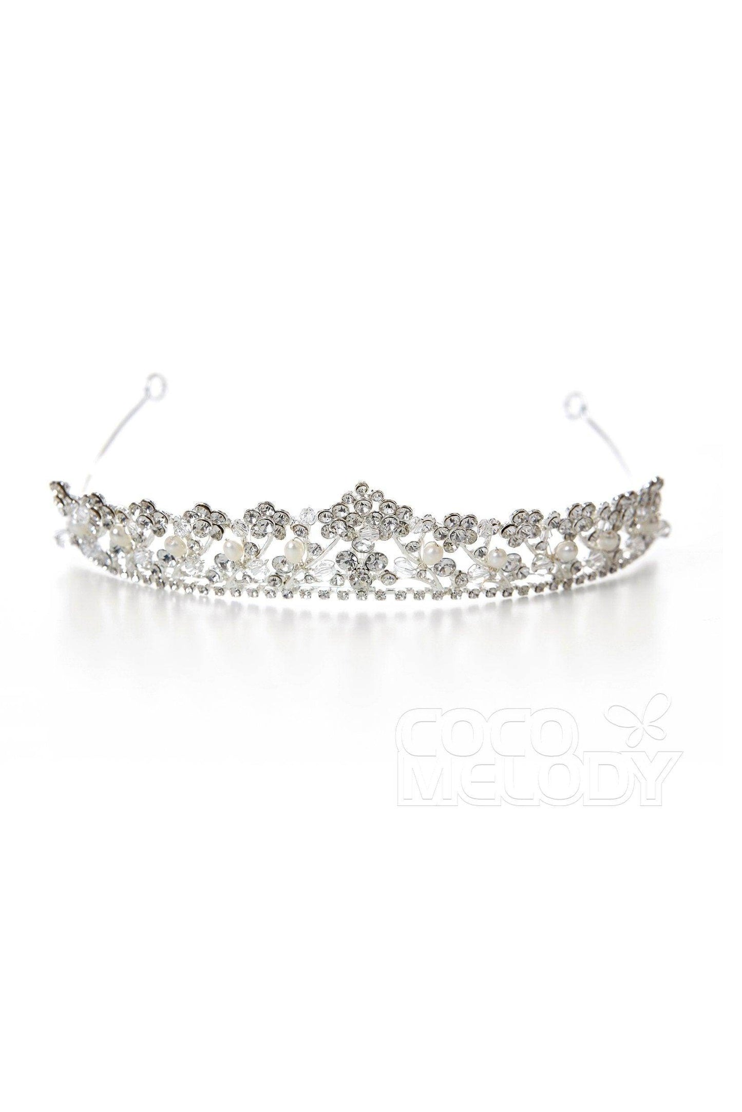 Luxurious Cubic Zirconia Tiara with Imitation Pearl CR17006 - COCOMELODY