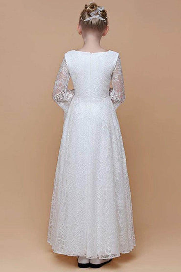 A-Line Scoop Neck Long Sleeve Lace Maxi Flower Girl Dresses 739220885327 - COCOMELODY