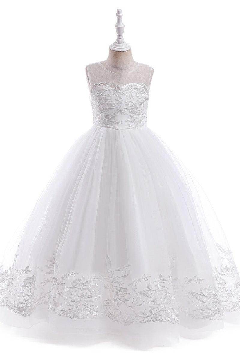 A-Line Illusion Neck Sleeveless Lace/Tulle Flower Girl Dresses 687333472255 - COCOMELODY