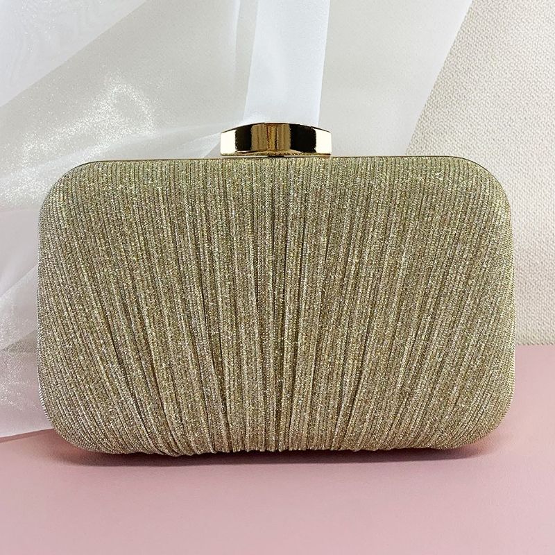 Elegant Shimmer Pleated Evening Clutch Bag Multi-Color 702952235325