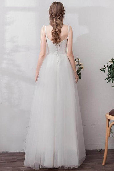 A-Line Floor Length Tulle Wedding Dress 725272414681 - COCOMELODY