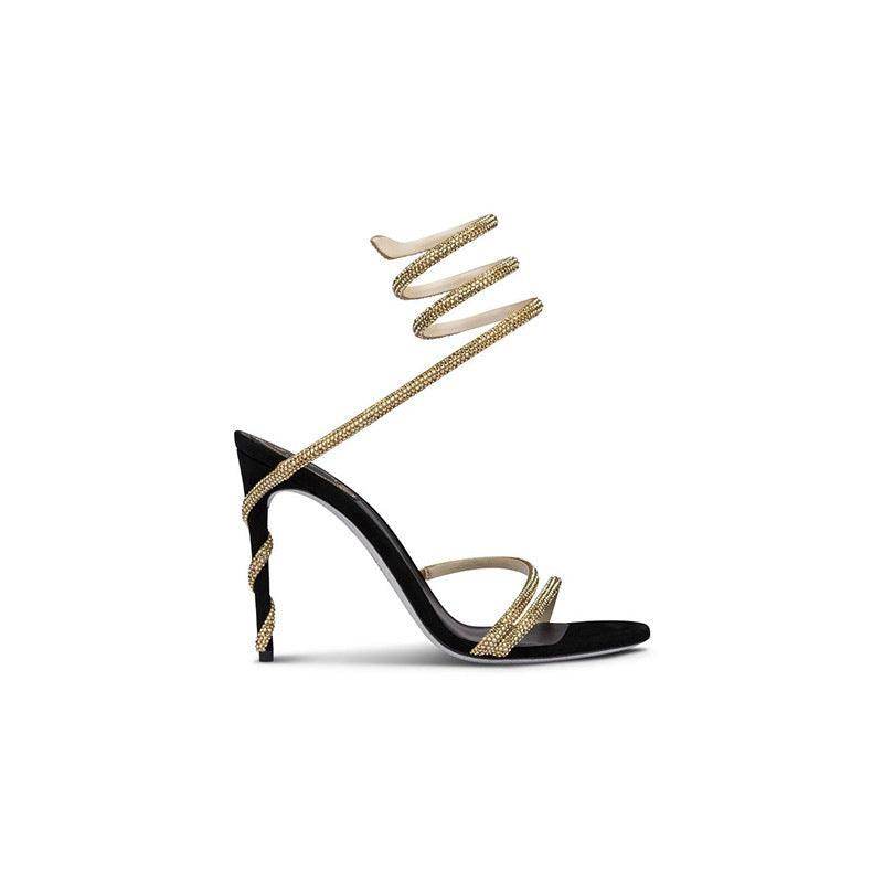 Rhinestone Ankle Strap Pointy Stiletto Heels 793993757024 - COCOMELODY