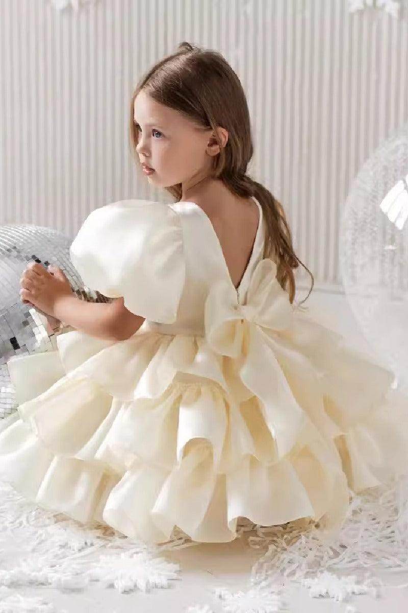 Ball Gown Scoop Neck Puff Sleeves Mini Organza Flower Girl Dresses 793950591528 - COCOMELODY