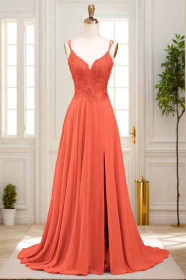 A-Line Sweep-Brush Train Chiffon Prom Dress CS0470 - COCOMELODY
