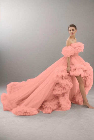 A-Line Court Train Tulle Prom Dress CS0406 - COCOMELODY