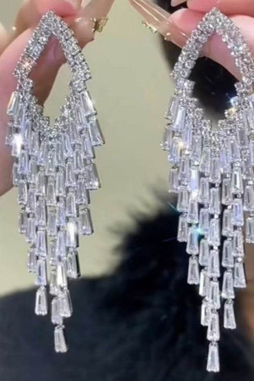 Zircon long tassel earrings 866081670499 - COCOMELODY