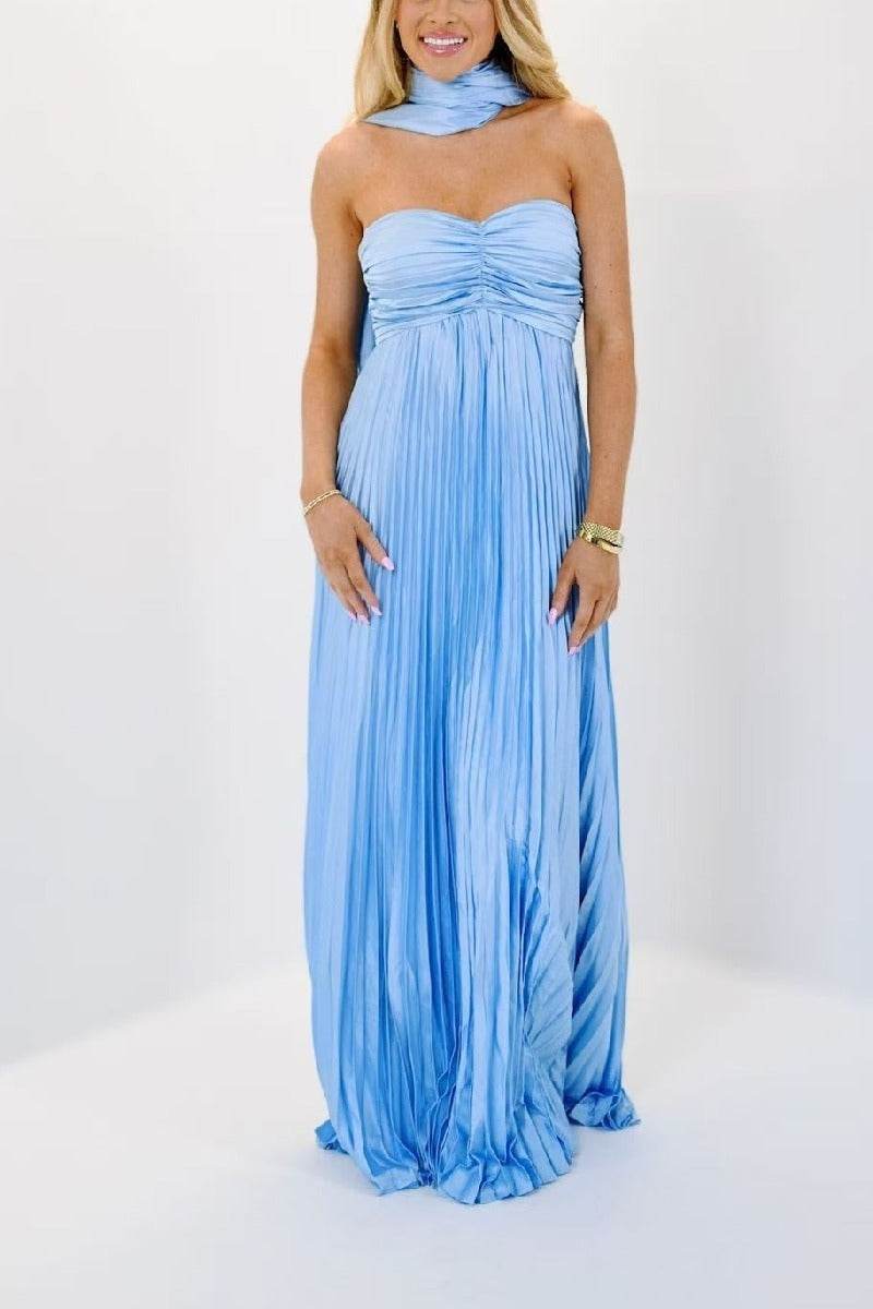 A-line Maxi Pleated Spandex Satin Formal Evening Dresses 937501662612 - COCOMELODY