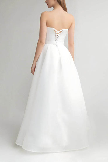 A-Line Ankle Length Organza Little White Dress 100009 - COCOMELODY