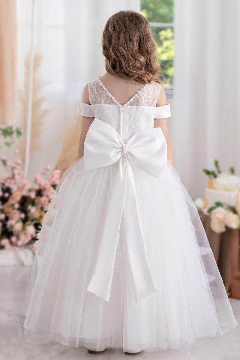 Ball-Gown/Princess Off the Shoulder Short Sleeves Tulle Floor-length Flower Girl Dresses With Lace 741957862179 - COCOMELODY