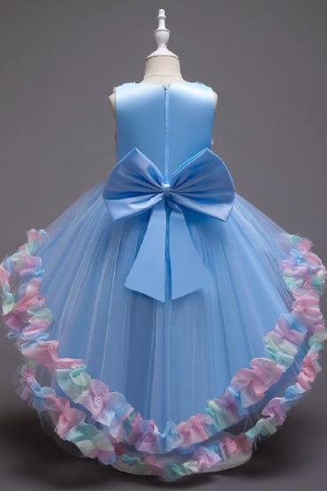 High-Low Sleeveless Tulle Rainbow Ruffle Hem Flower Girl Dresses 1029257838364 - 7 Days / Purple / 110cm - COCOMELODY