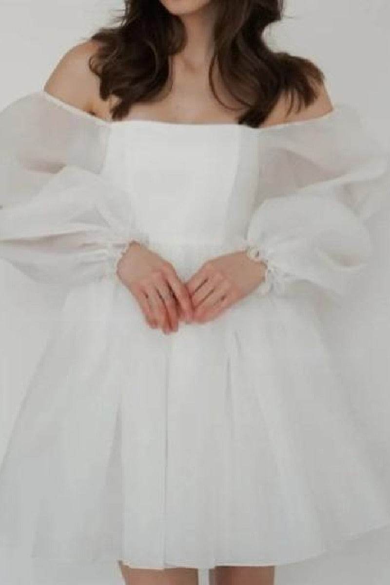 A-Line Mini Polyester Little White Dress 968801127056 - COCOMELODY