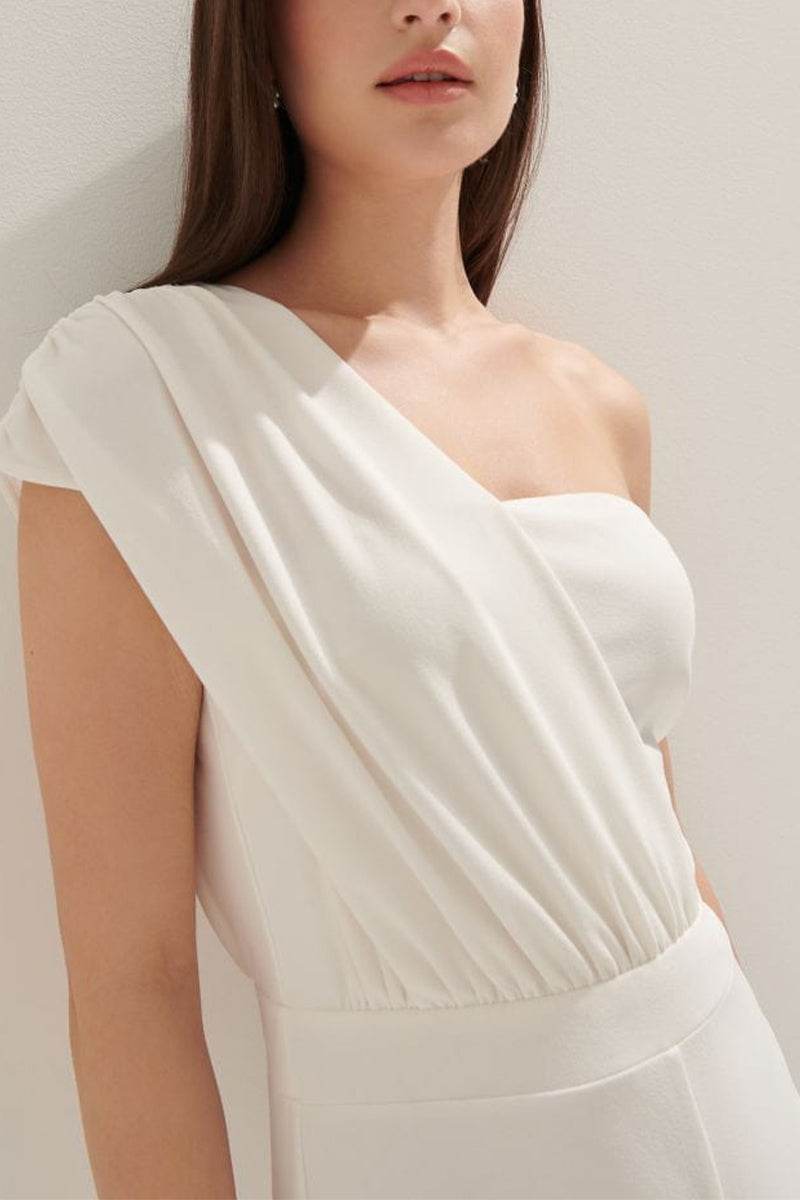 One Shoulder Floor Length Elastic Cloth Wedding Jumpsuit 818677461313 - COCOMELODY