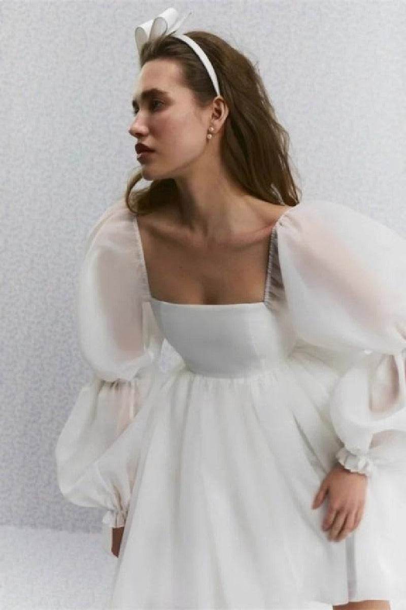 A-Line Mini Polyester Little White Dress 968801127056 - COCOMELODY