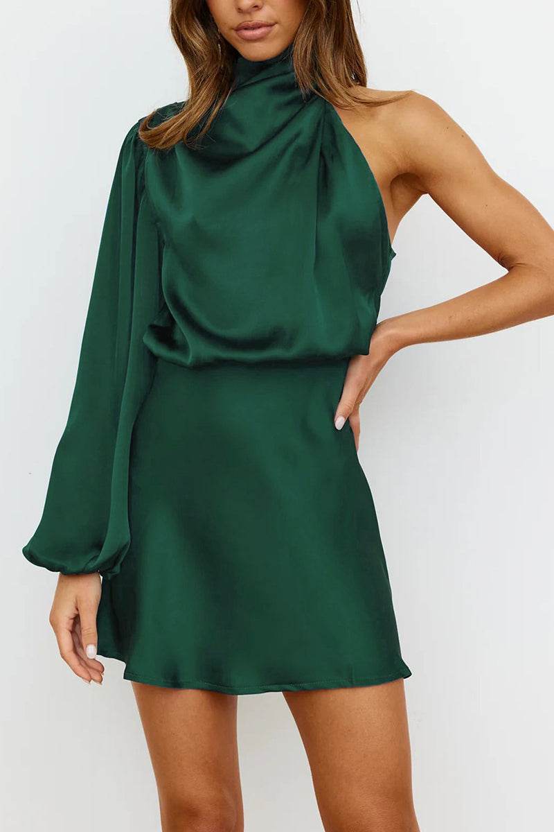 A-Line Mini Forged Chiffon Wedding Guest Dress COCOMELODY 944786405135, 7 Days / Hunter Green / L