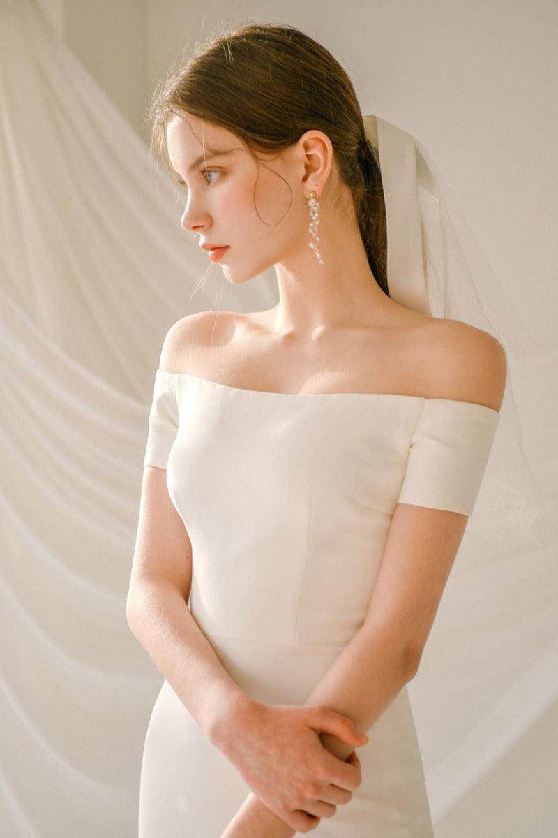 Sheath-Column Sweep-Brush Train Elastic Cloth Wedding Dress 733961110056 - COCOMELODY