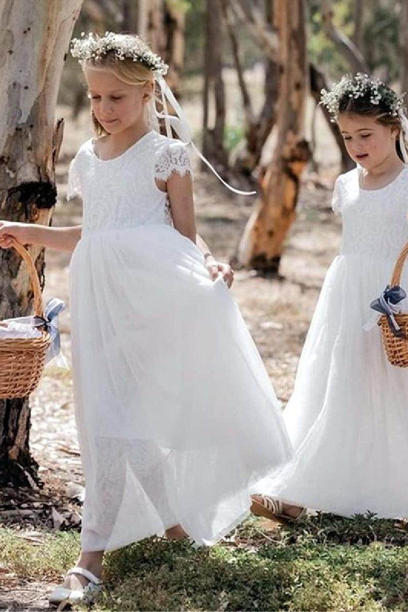 A-Line Scoop Tulle Maxi Flower Girl Dresses 726349641734 - COCOMELODY