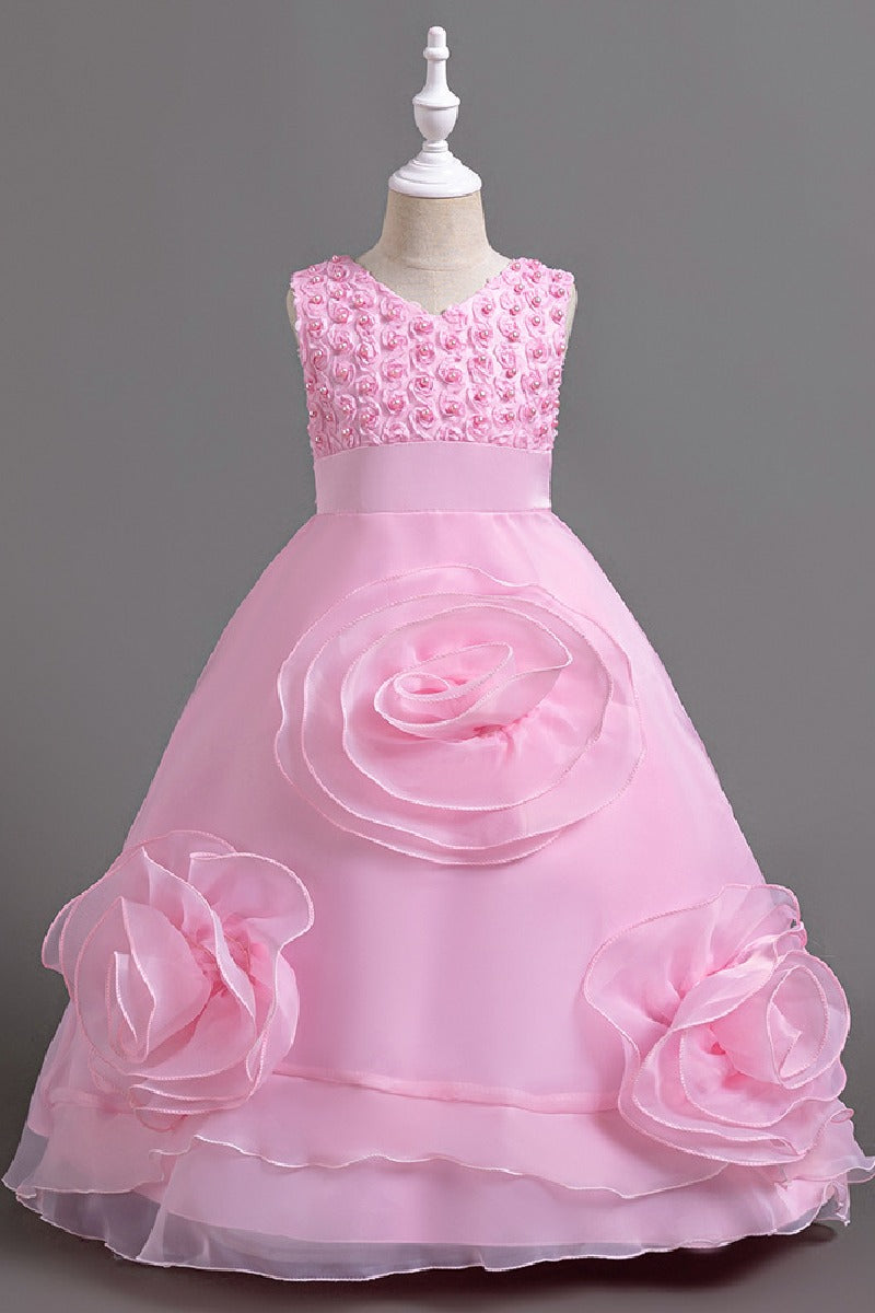 Sleeveless V-Neck Organza Floor Length Flower Girl Dresses 1029248406776