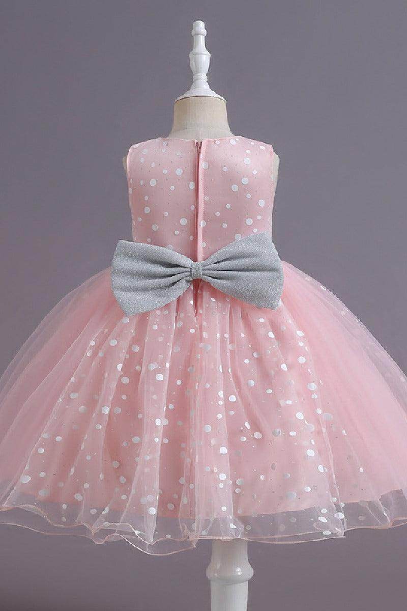 Ball-Gown Scoop Neck Sleeveless Dot Print/Tulle Flower Girl Dresses With Bow(s) 675366554705 - COCOMELODY