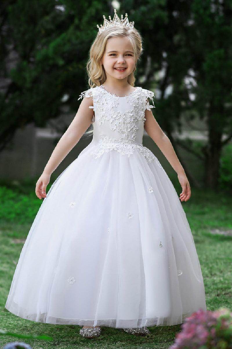 Ball-Gown Scoop Neck Sleeveless Floor-Length Lace/Tulle Flower Girl Dresses 669112568621 - COCOMELODY
