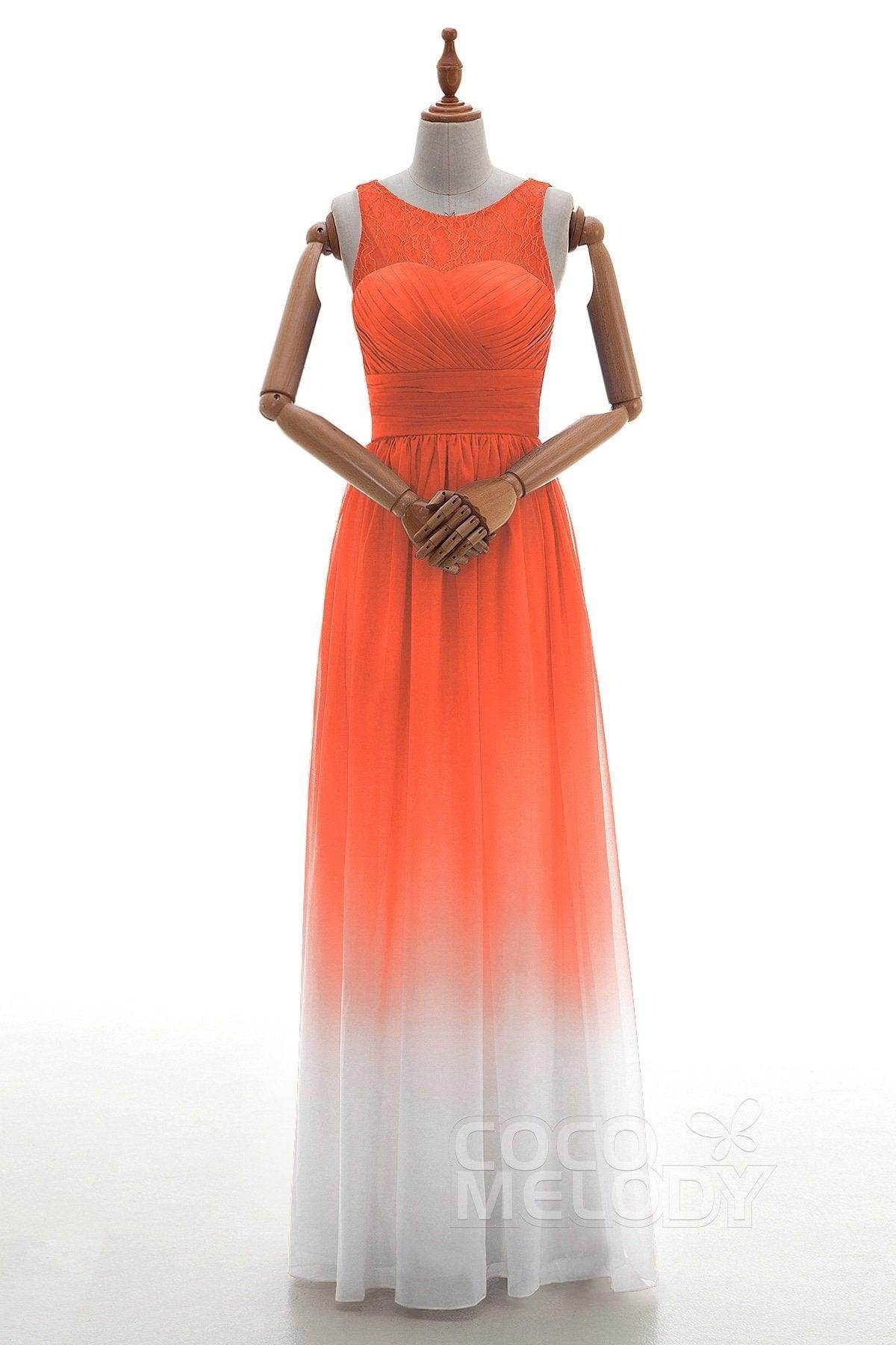 Sheath Floor Length Chiffon Lace Bridesmaid Dress Formal Dresses BD160002 - COCOMELODY