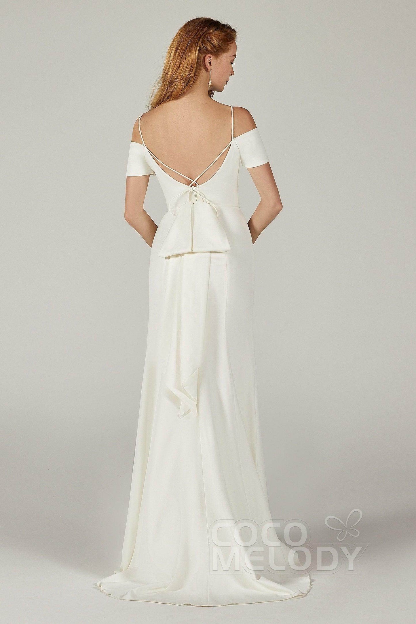 Trumpet Sweep Train Elastic Fabric Wedding Dress CW2215 - COCOMELODY