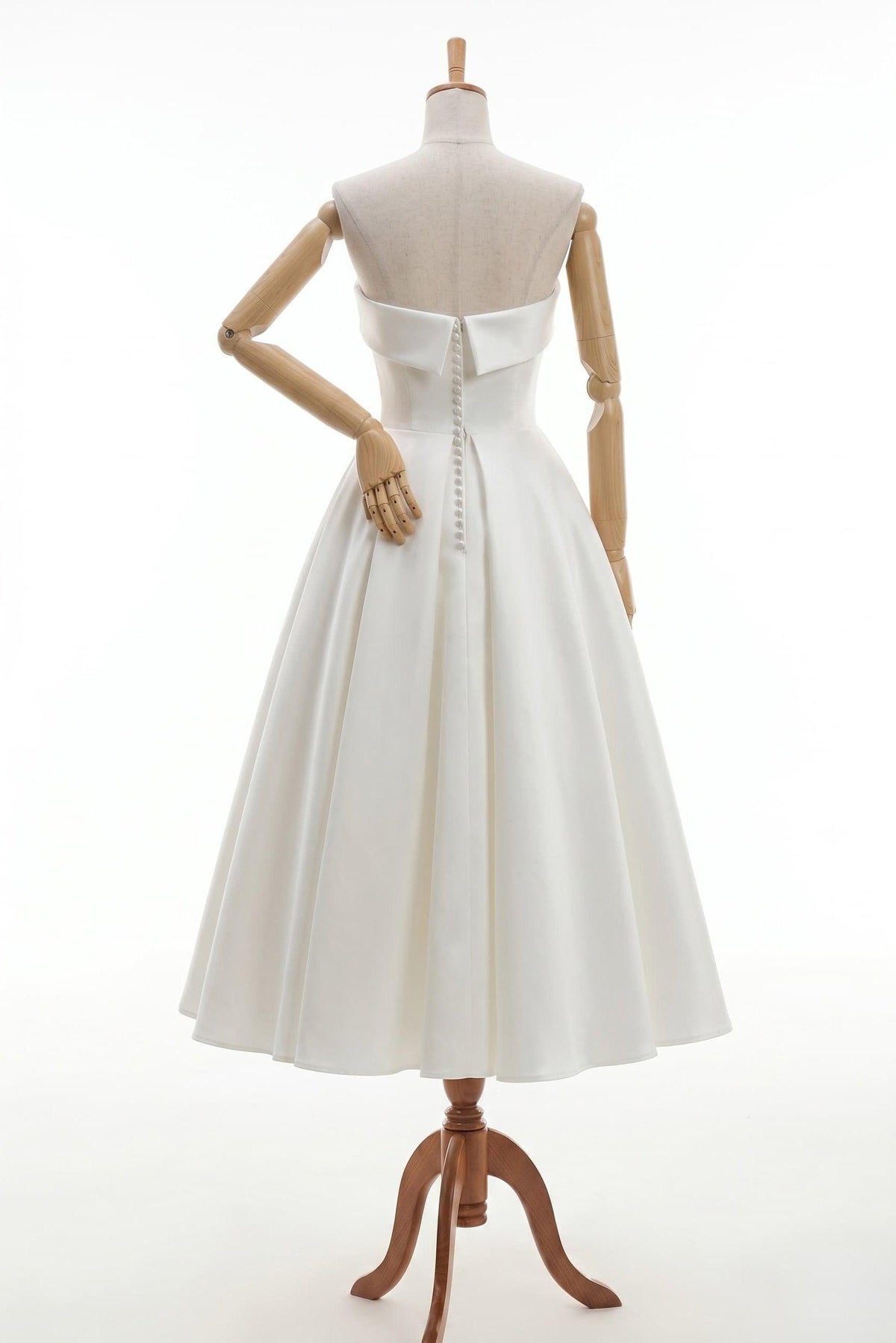 A-Line Tea Length Mikado Little White Dress 100023 - 15 Days / Ivory / US0-UK2-EUR30 - COCOMELODY