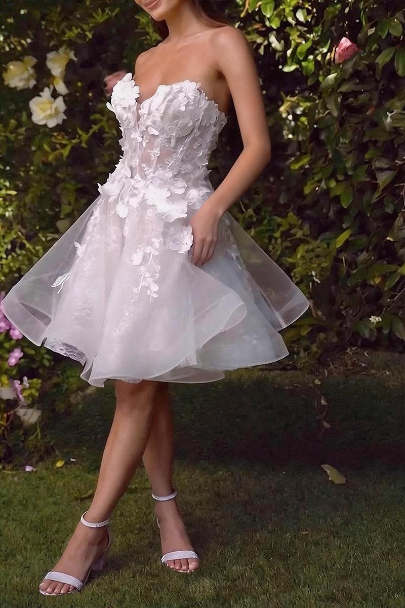 A-Line Short-Mini Lace Tulle Little White Dress 100027CR - 3 Days / Ivory / US6-UK8-EUR36 - COCOMELODY