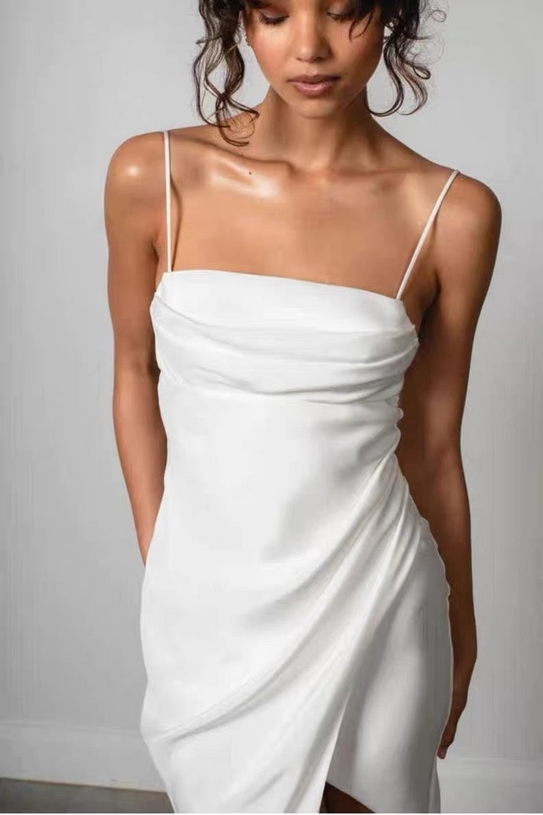 Sheath-Column Sweep-Brush Train Chiffon Little White Dress 100038