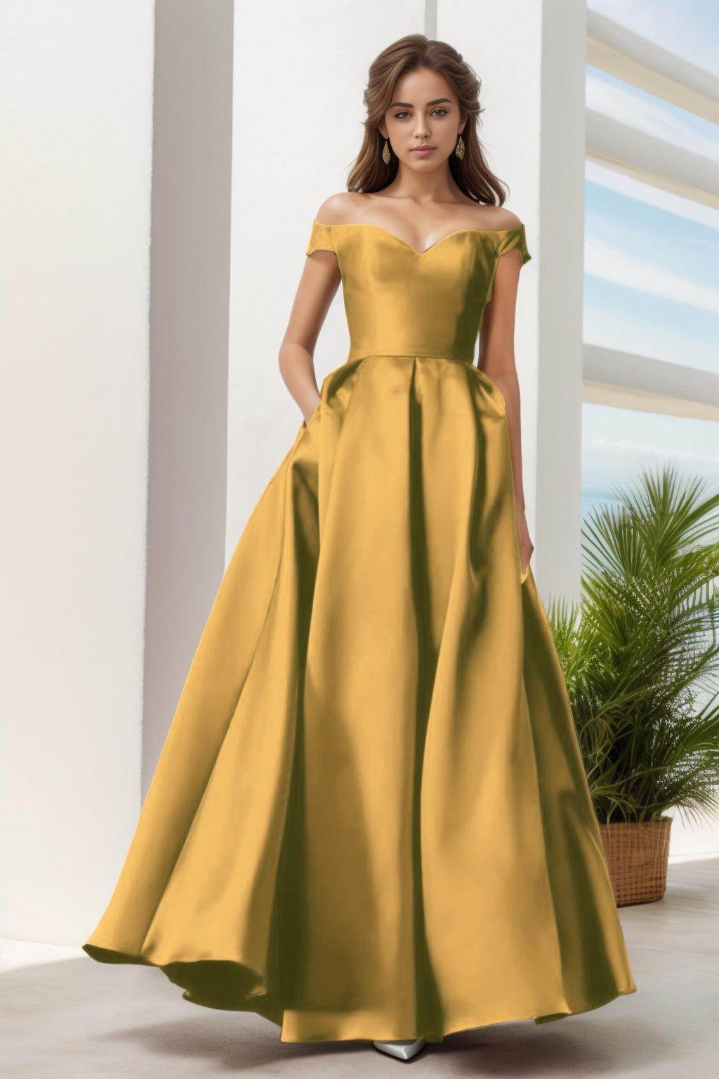 A-Line Floor Length Satin Prom Dress CS0408 - COCOMELODY