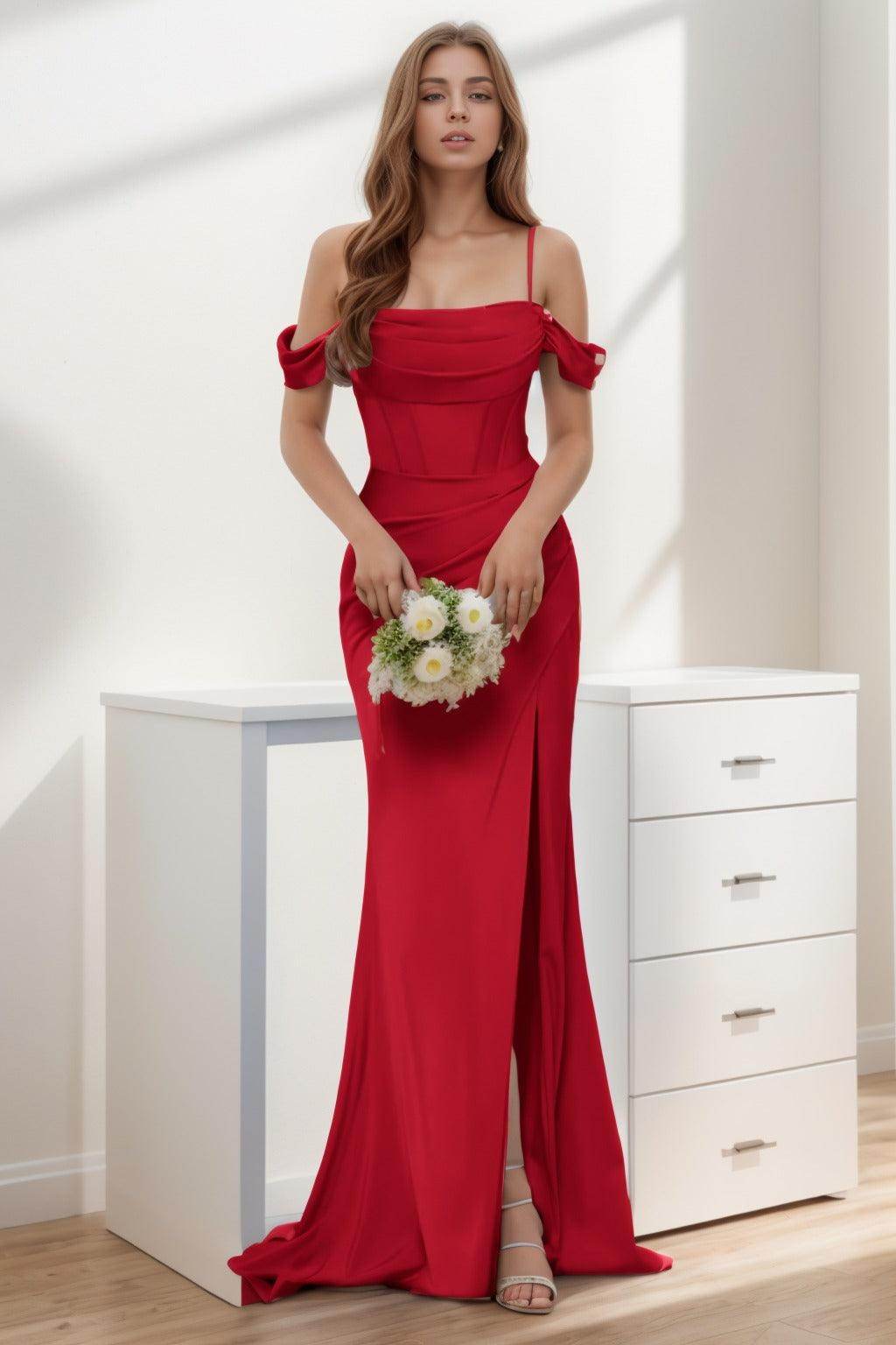 Trumpet-Mermaid Sweep-Brush Train Silk-Like Prom Dress CS0399 - COCOMELODY