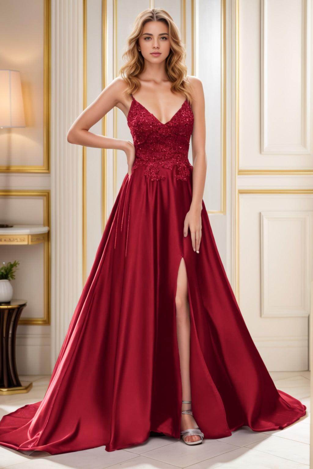 A-Line Court Train Satin Prom Dress CS0460 - COCOMELODY