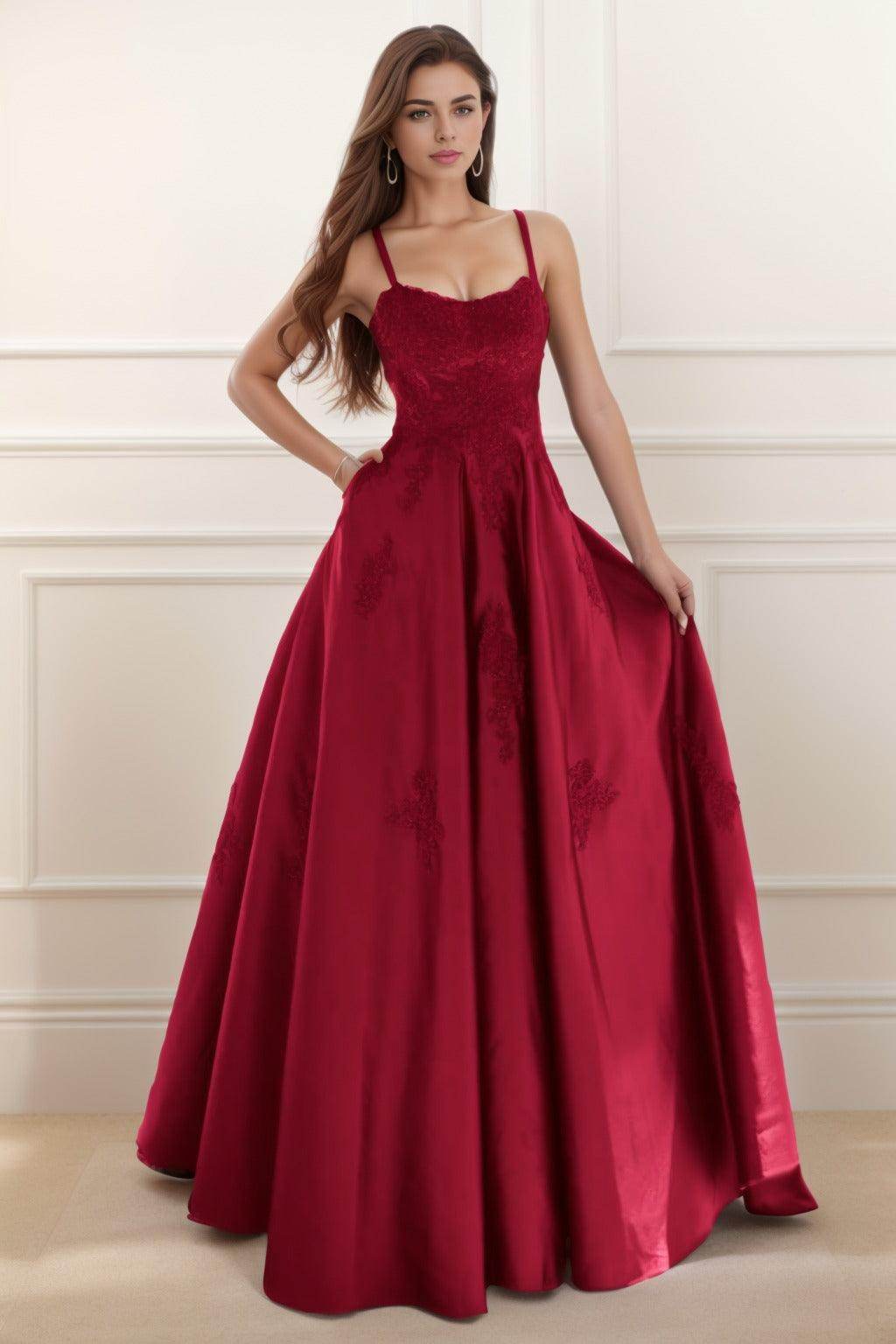 A-Line Floor Length Satin Prom Dress CS0458 - COCOMELODY