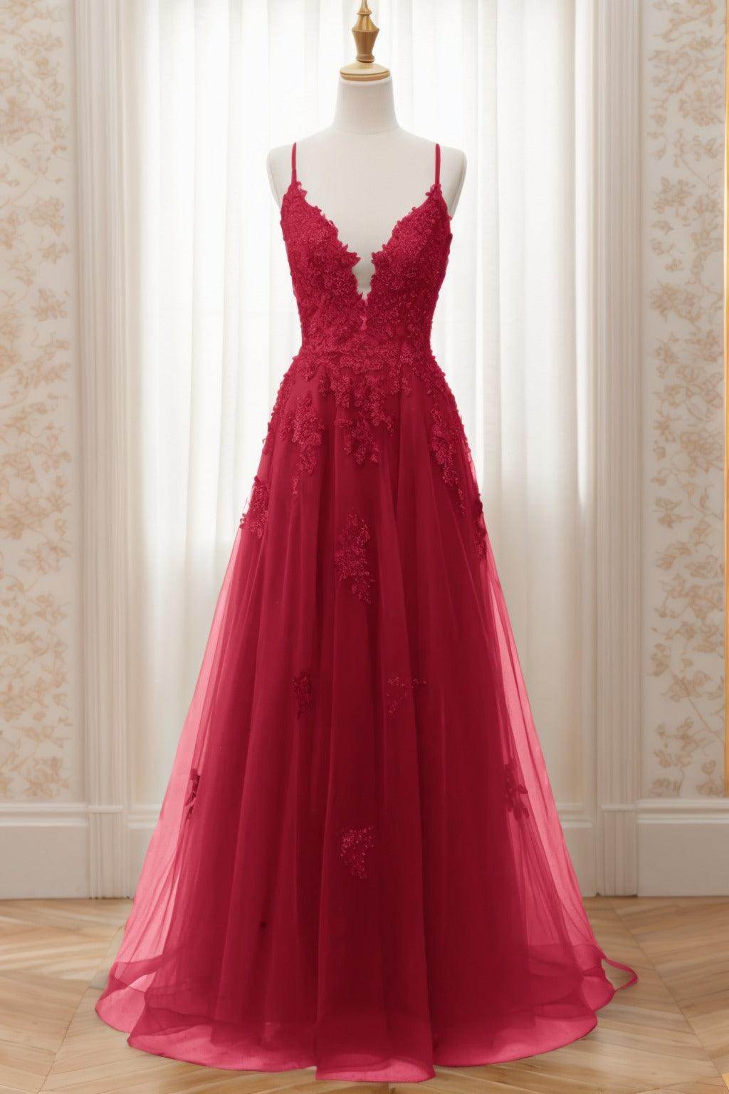 A-Line Sweep-Brush Train Tulle Prom Dress CS0463 - COCOMELODY