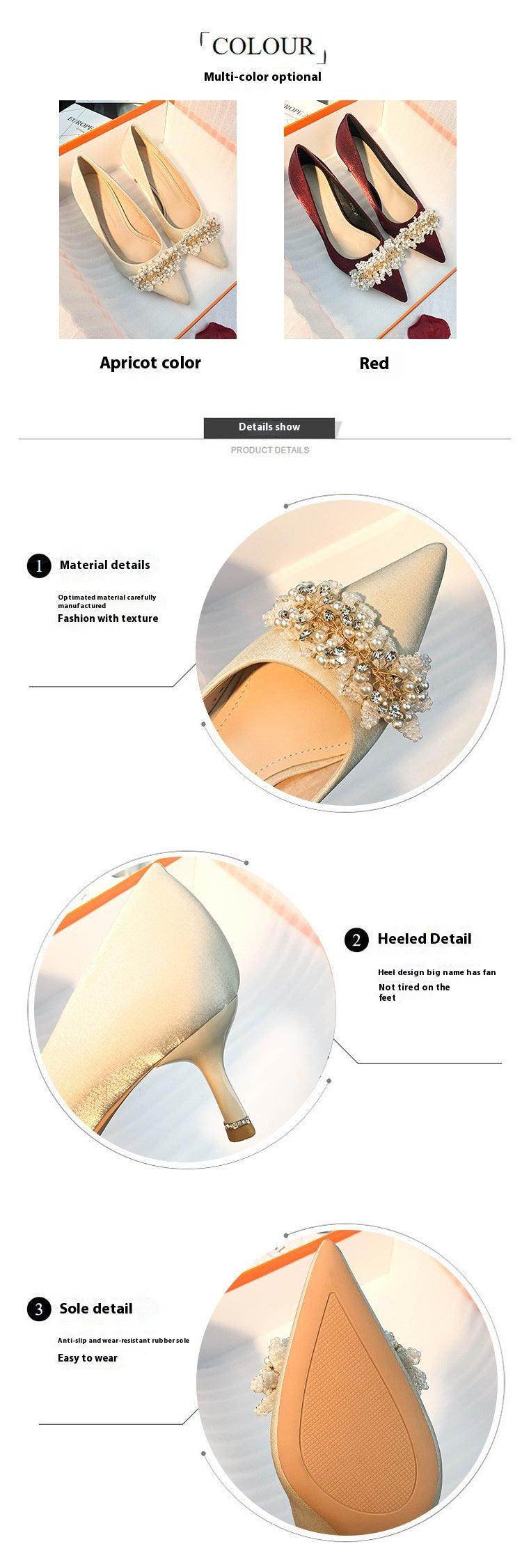 Pearl Satin Pointy Stiletto Heels 683923492274 - COCOMELODY
