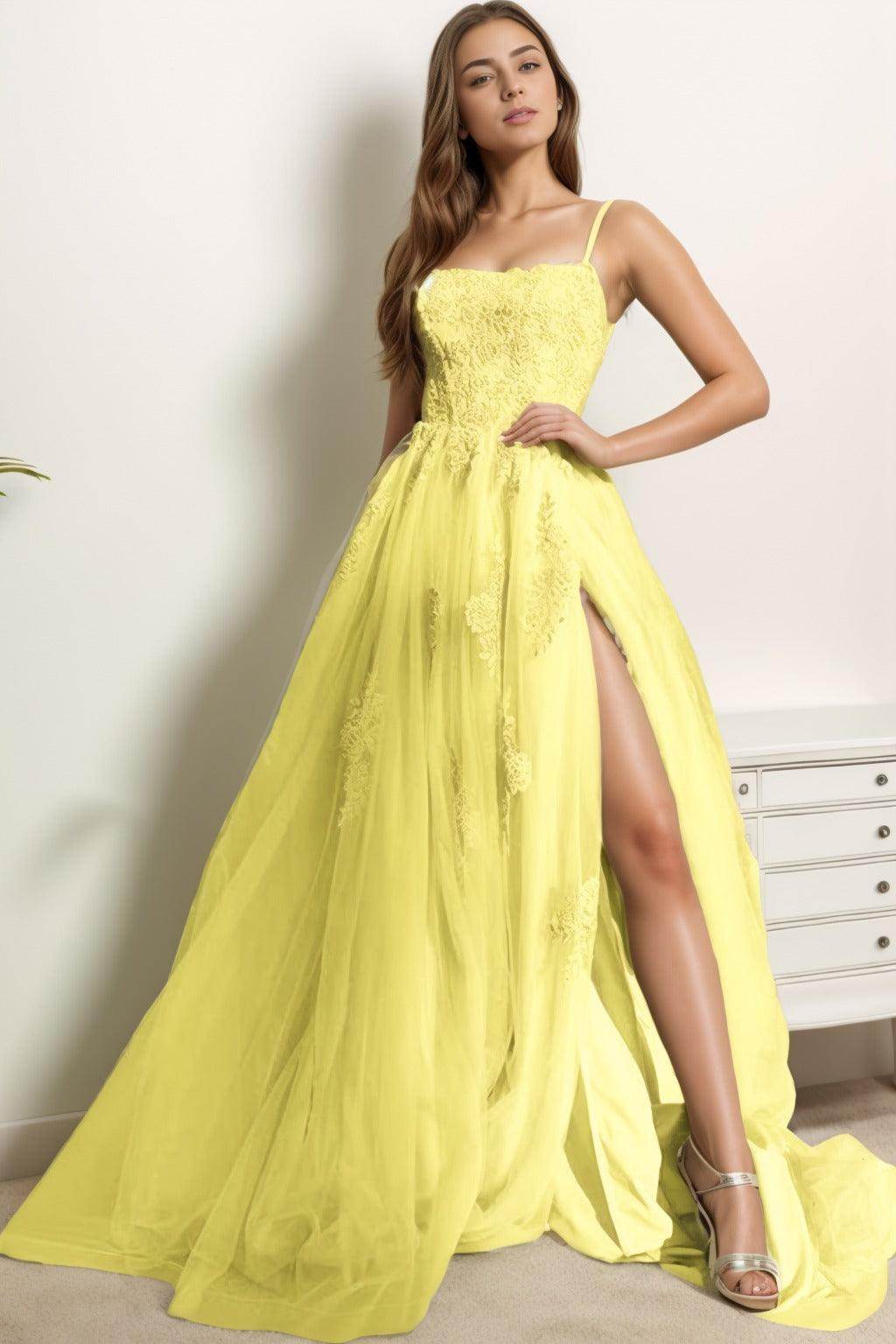 A-Line Sweep-Brush Train Tulle Prom Dress CS0415 - COCOMELODY