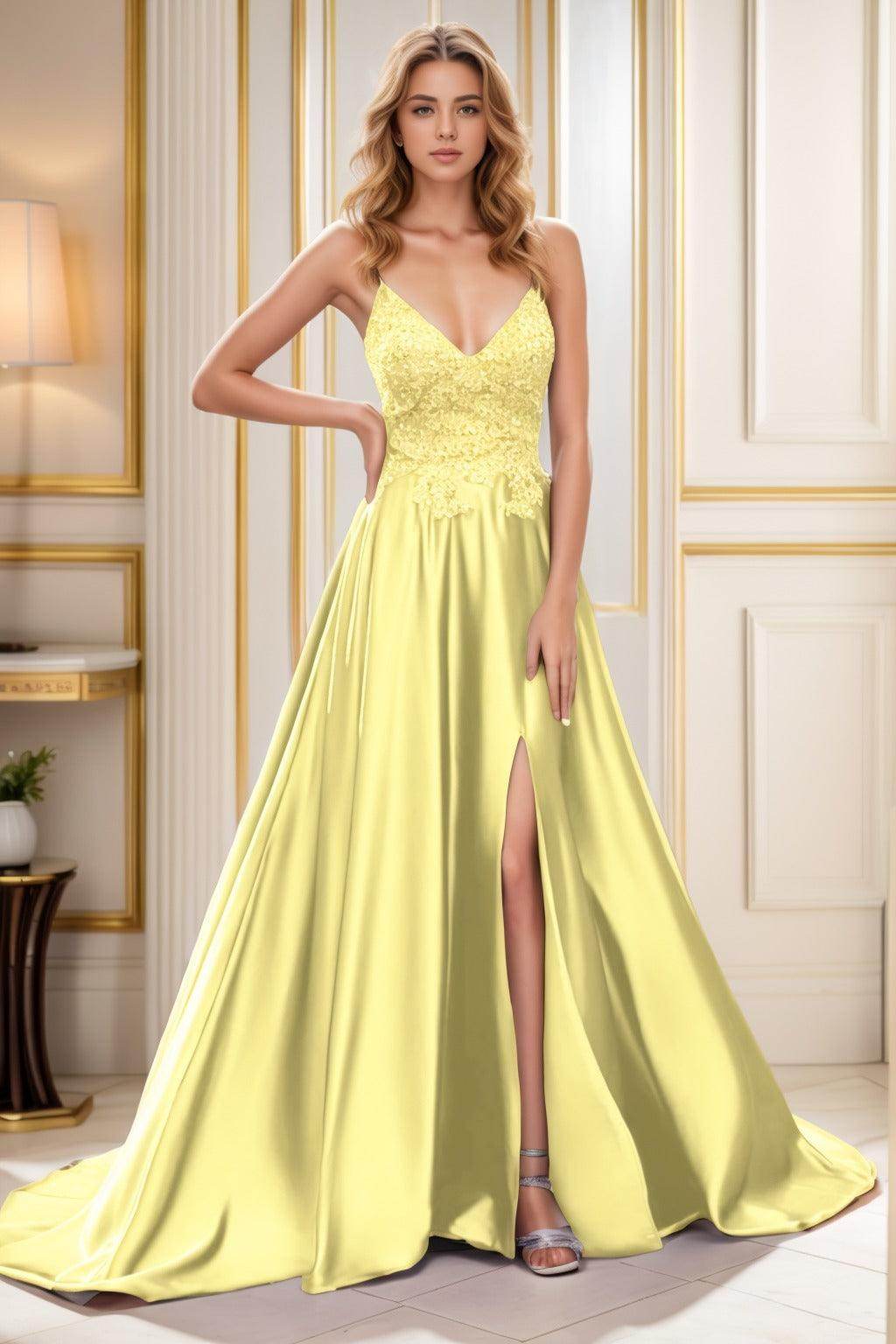 A-Line Court Train Satin Prom Dress CS0460 - COCOMELODY