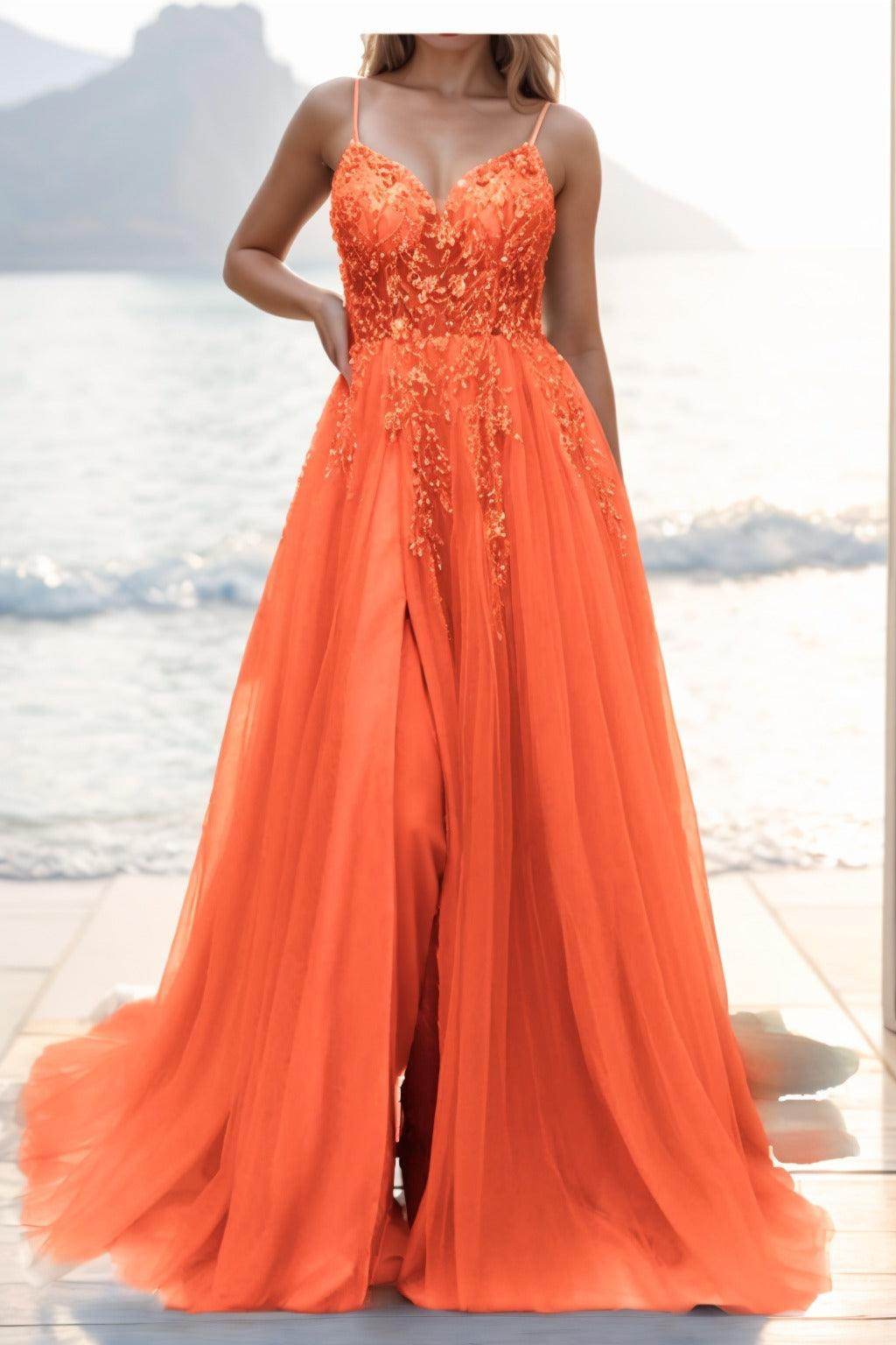 A-line Sweep-Brush Train Tulle Prom Dress CS0402 - COCOMELODY
