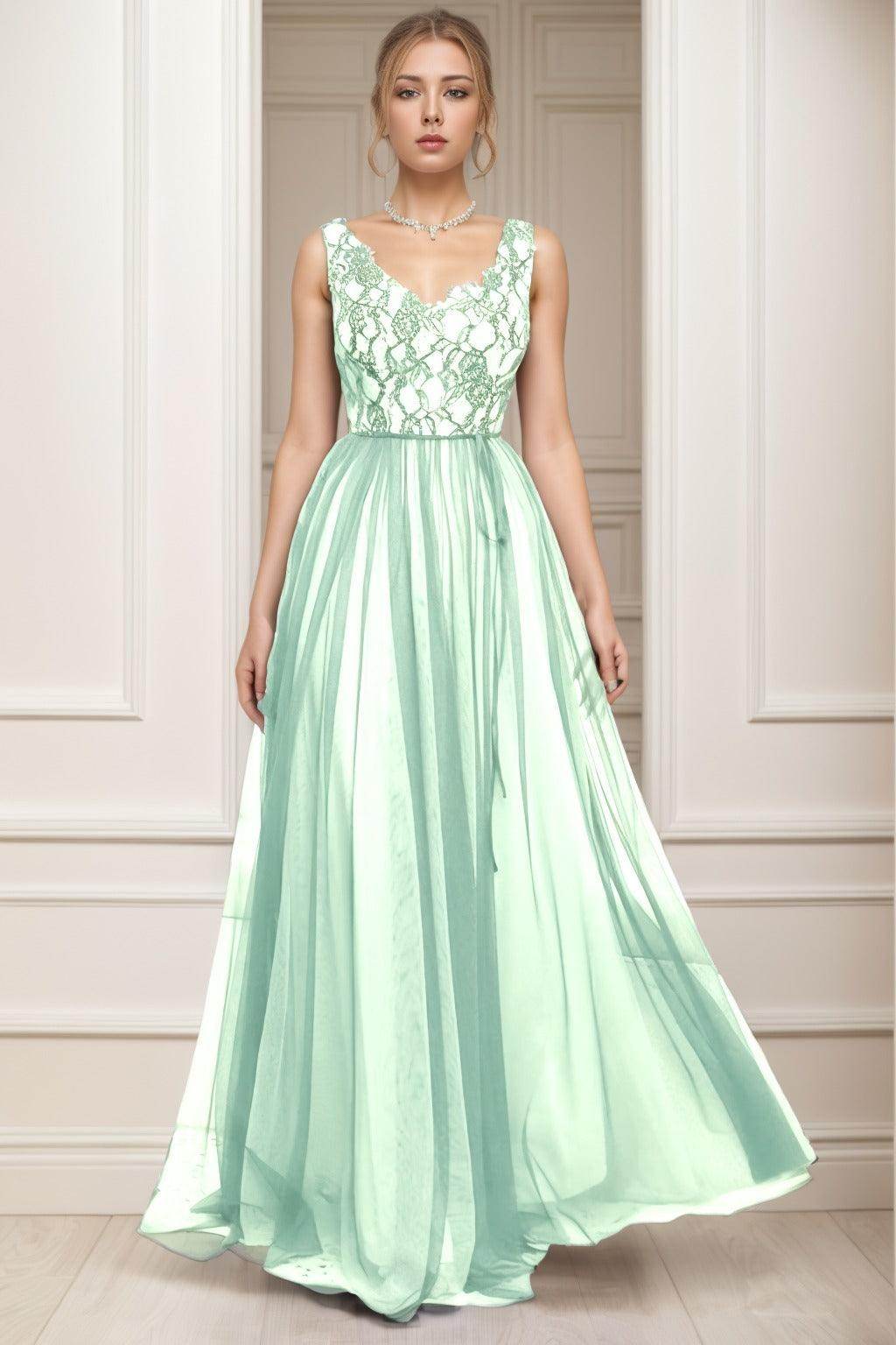 A-Line Sweep-Brush Train Tulle Prom Dress CS0466 - COCOMELODY
