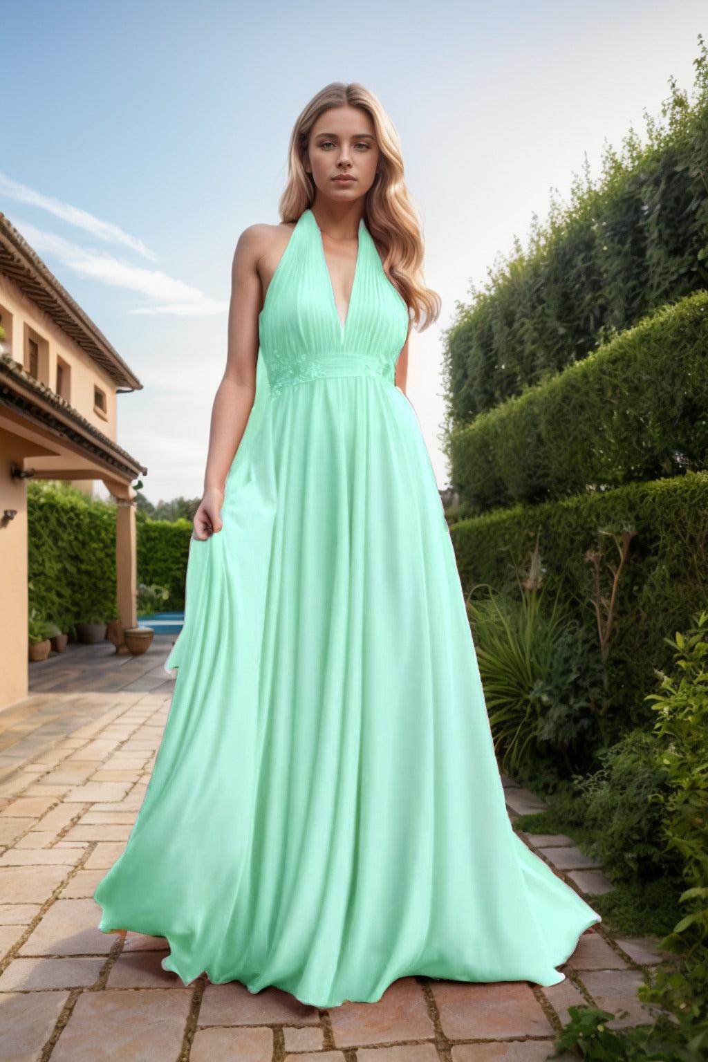 A-Line Sweep-Brush Train Chiffon Prom Dress CS0457 - COCOMELODY