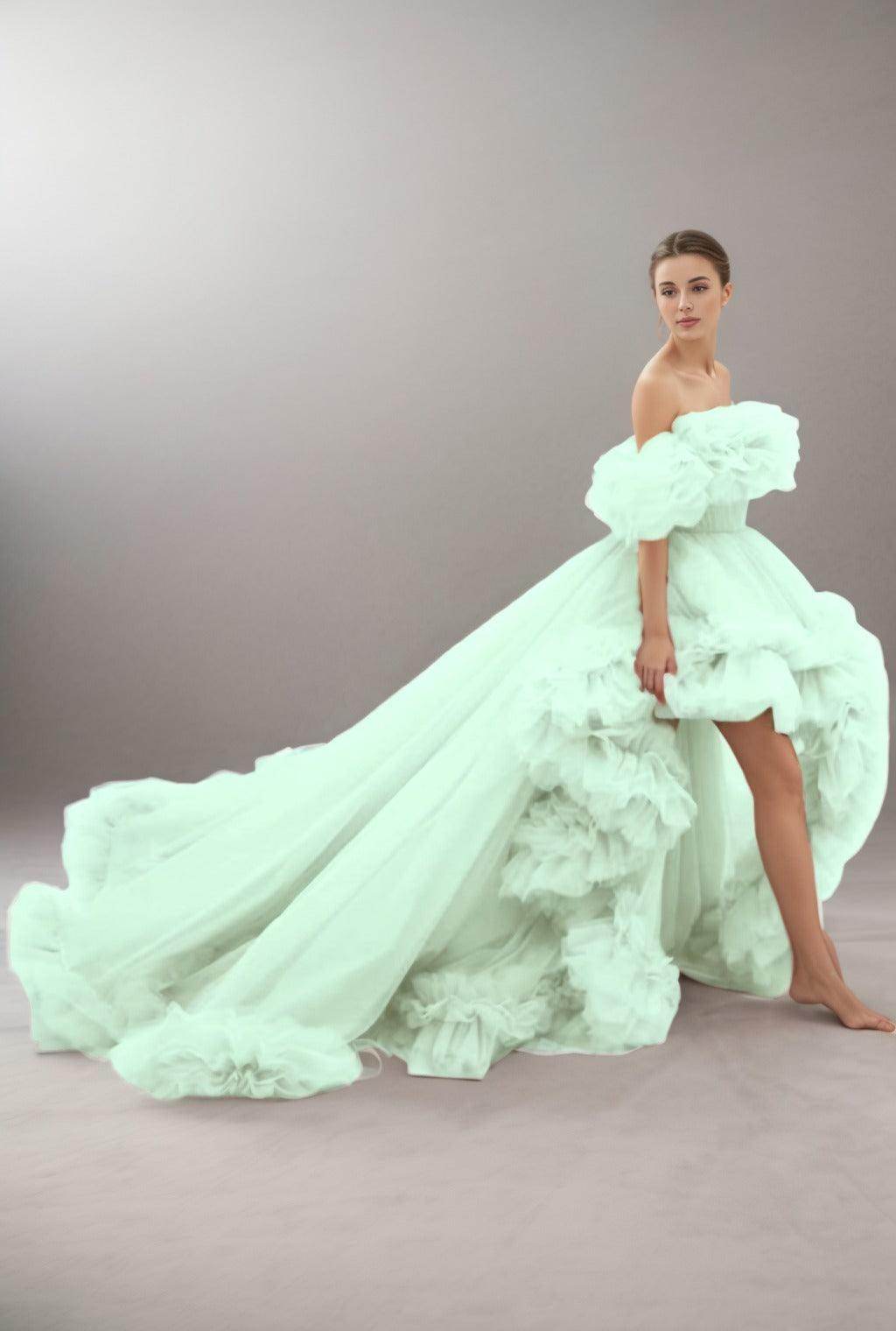 A-Line Court Train Tulle Prom Dress CS0406 - COCOMELODY