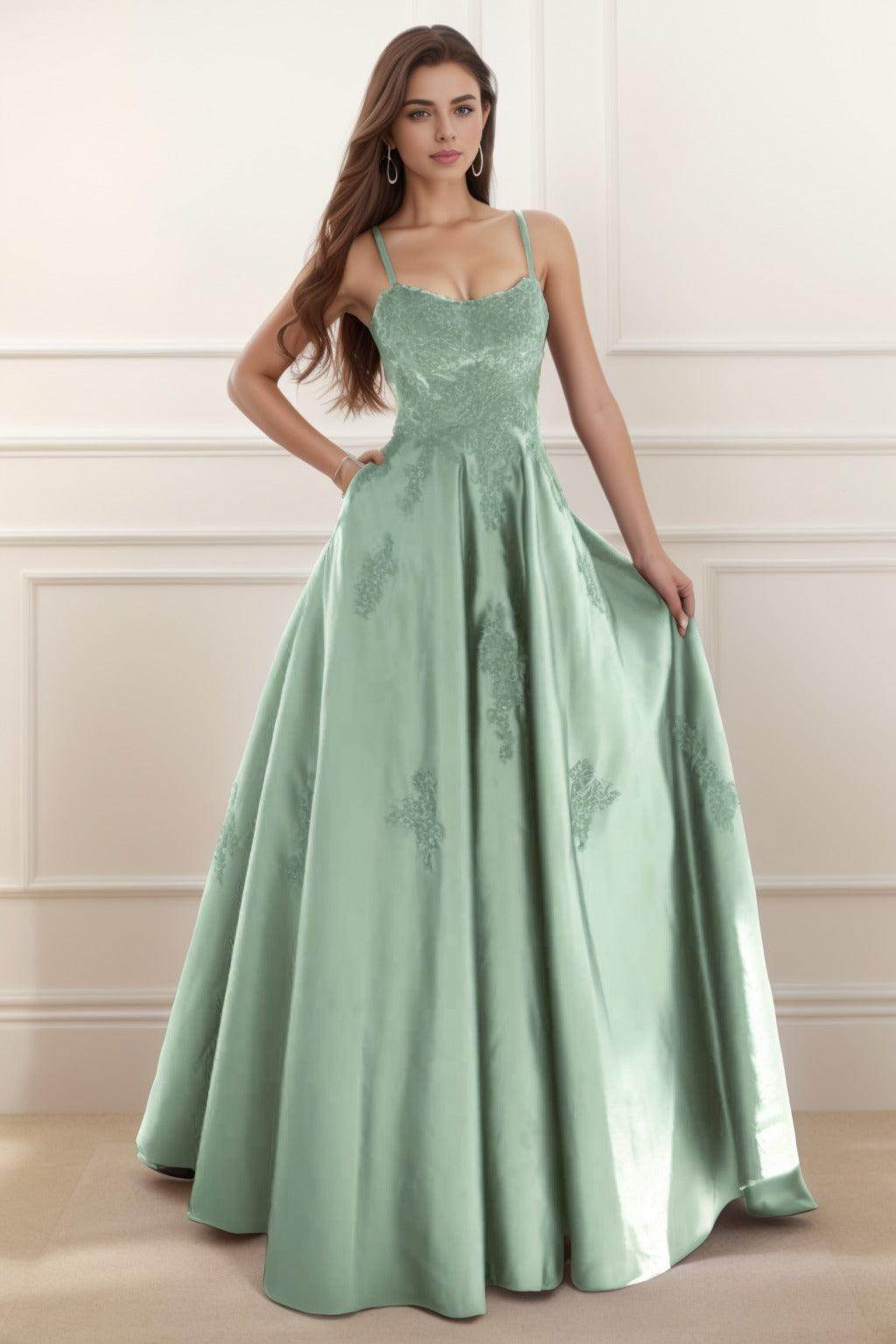 A-Line Floor Length Satin Prom Dress CS0458 - COCOMELODY