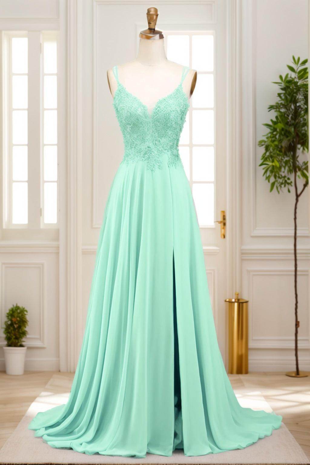 A-Line Sweep-Brush Train Chiffon Prom Dress CS0470 - COCOMELODY