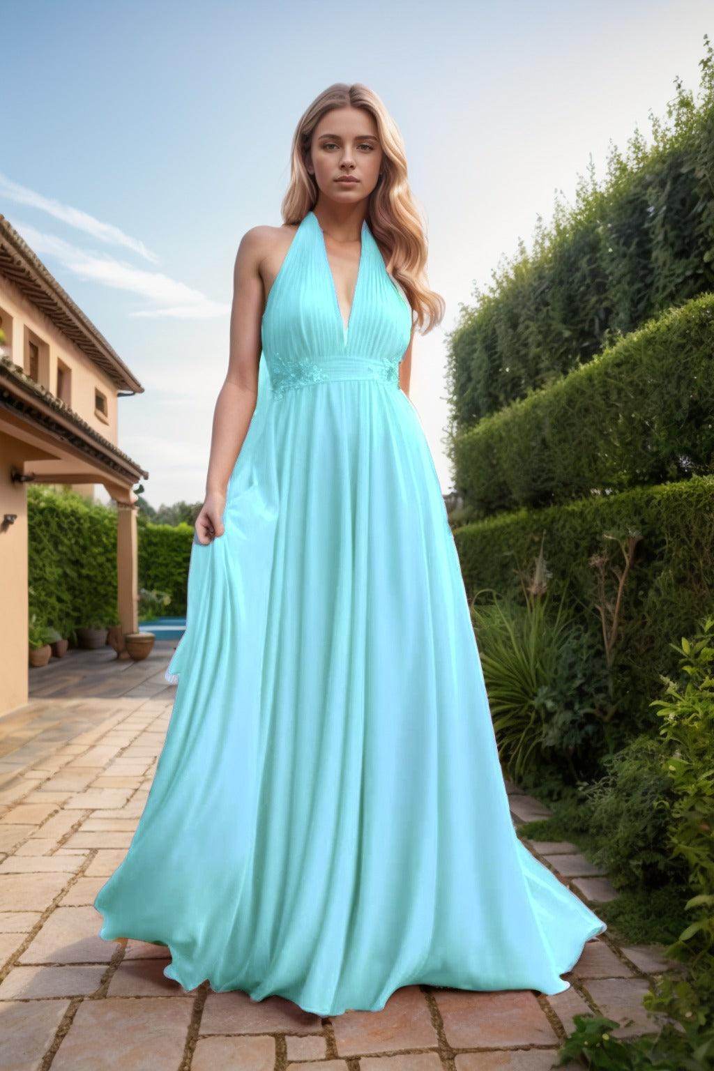 A-Line Sweep-Brush Train Chiffon Prom Dress CS0457 - COCOMELODY